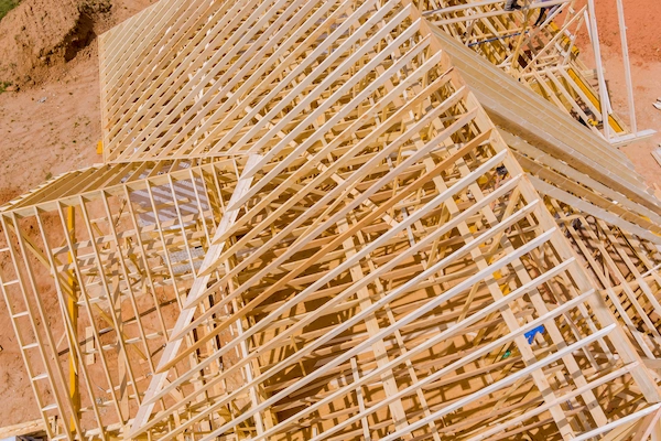 joists of an unfinished roof of a building