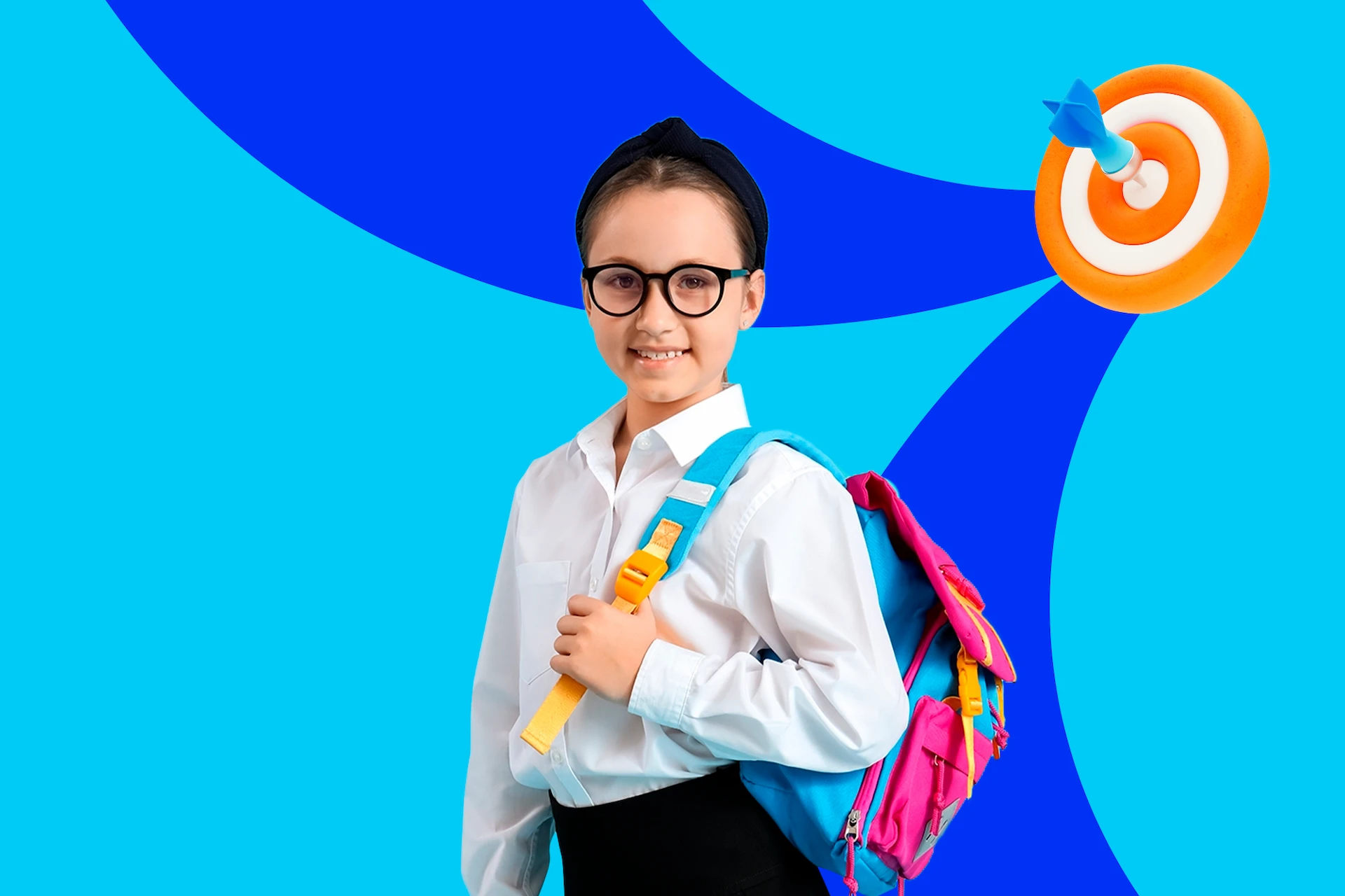 middle school girl with glasses pink backpack